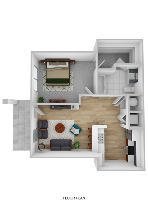 Floor plan for 1 bed, 1 bath, 627 sqft